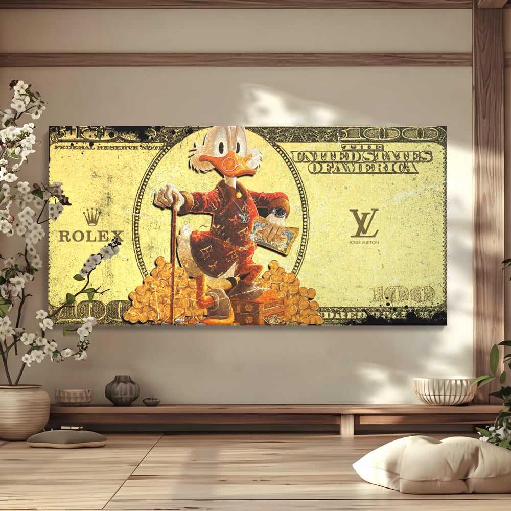 Tablou canvas cu tablou canvas cu personaj disney si bani, fara rama, pe sasiu de lemn